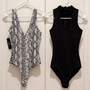 Lulus Bodysuit Bundle – Size Small (Snake Print + Black)